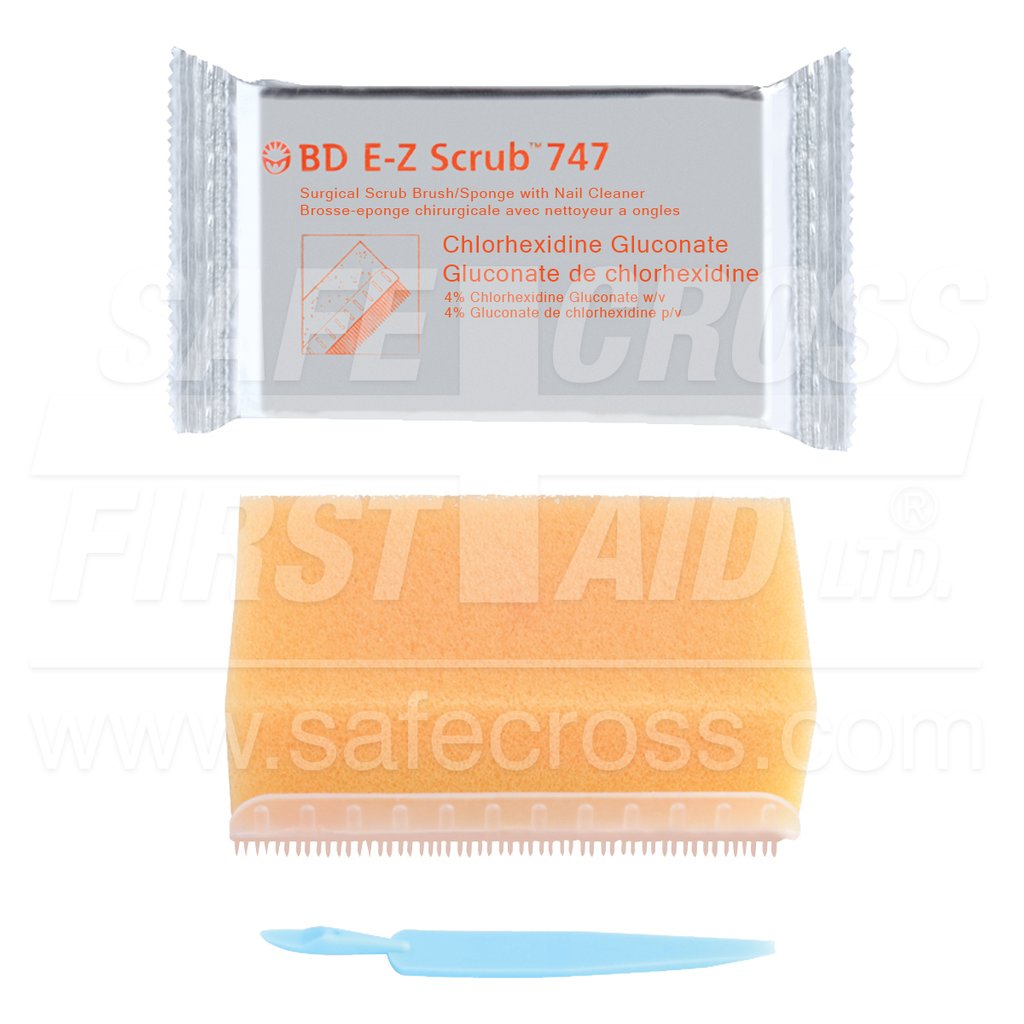 SCRUB BRUSH/SPONGE, E-Z 747, w/CHLORHEXIDINE GLUCONATE - First Aid