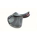 HENRI DE RIVEL CAHILL COVERED CLOSE CONTACT SADDLE - HAVANA W/RED PIPING - 17.5^