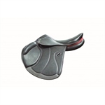 HENRI DE RIVEL CAHILL COVERED CLOSE CONTACT SADDLE - HAVANA W/RED PIPING - 17.5^