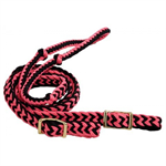 BRAIDED POLY KNOTTED ROPING REINS - PINK/BLACK